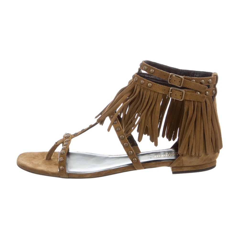 Saint Laurent Studded Leather Fringe Sandal